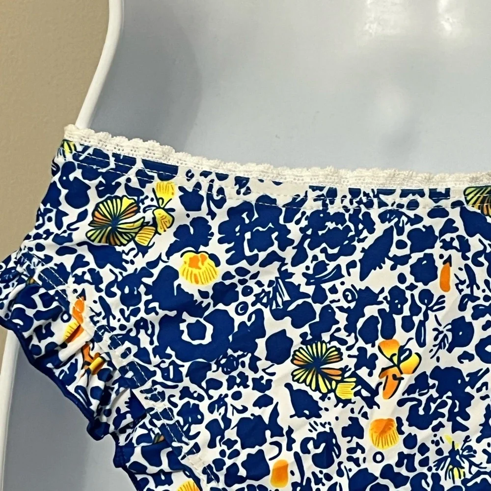 Blue Floral Frill Trim Underwire Bikini Set